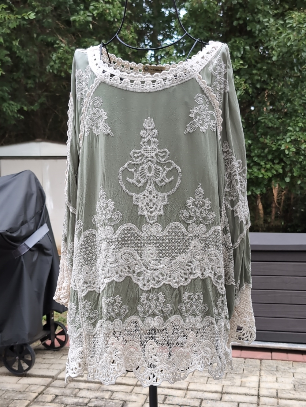Democracy Olive Green Tunic with Cream Lace Trim